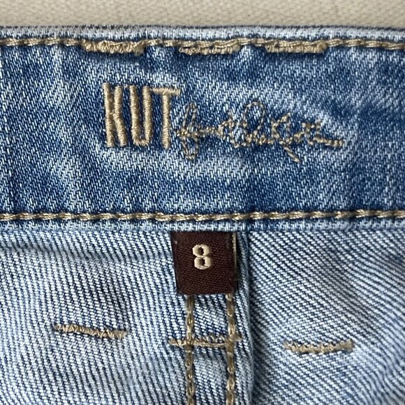 Kut From The Kloth Size 8 Distressed Rolled Cuff Blue Denim Jeans Women - Picture 7 of 15